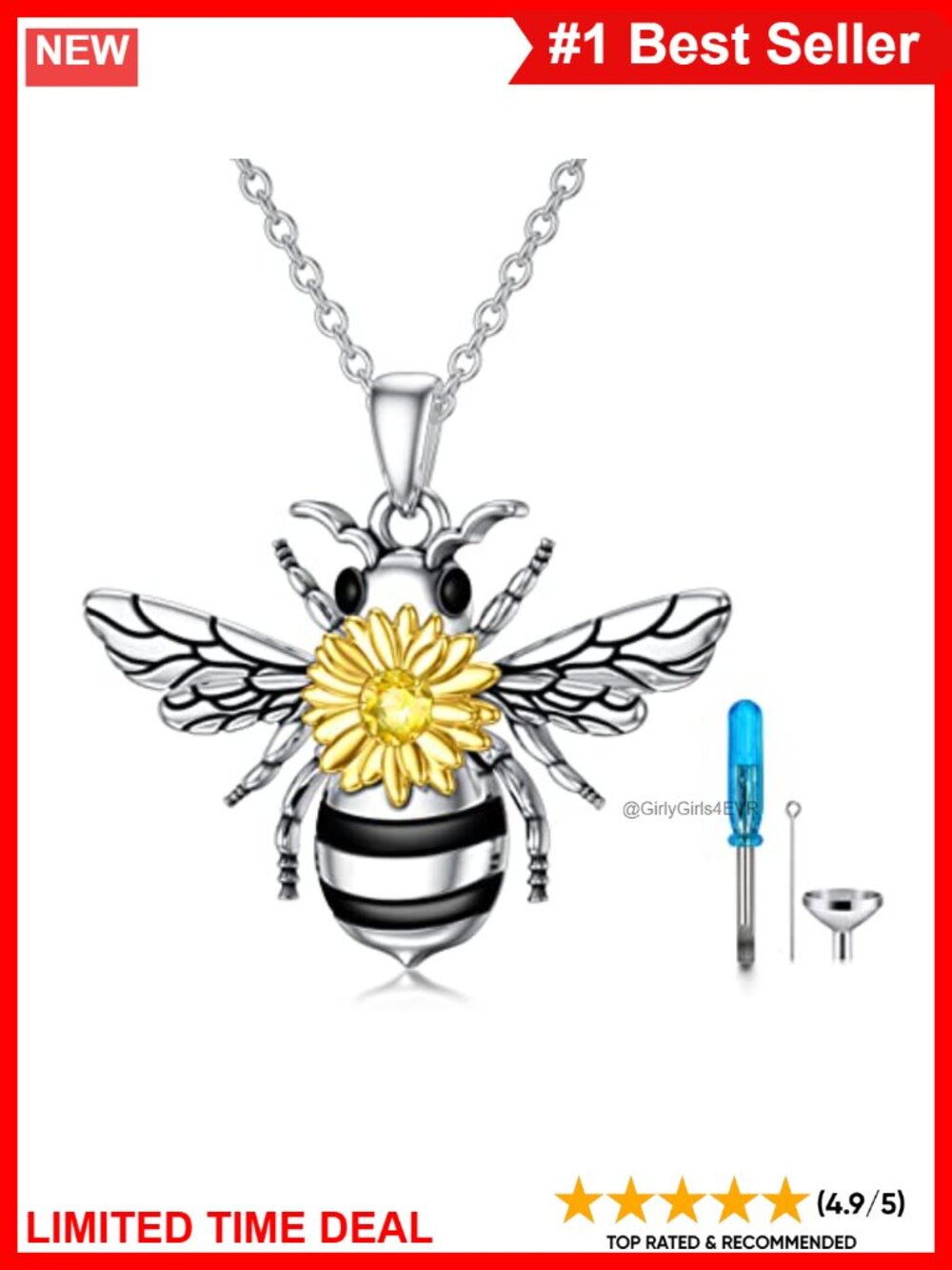 Sterling Silver Bee Sunflower Urn Necklace for Ashes Memorial Jewelry